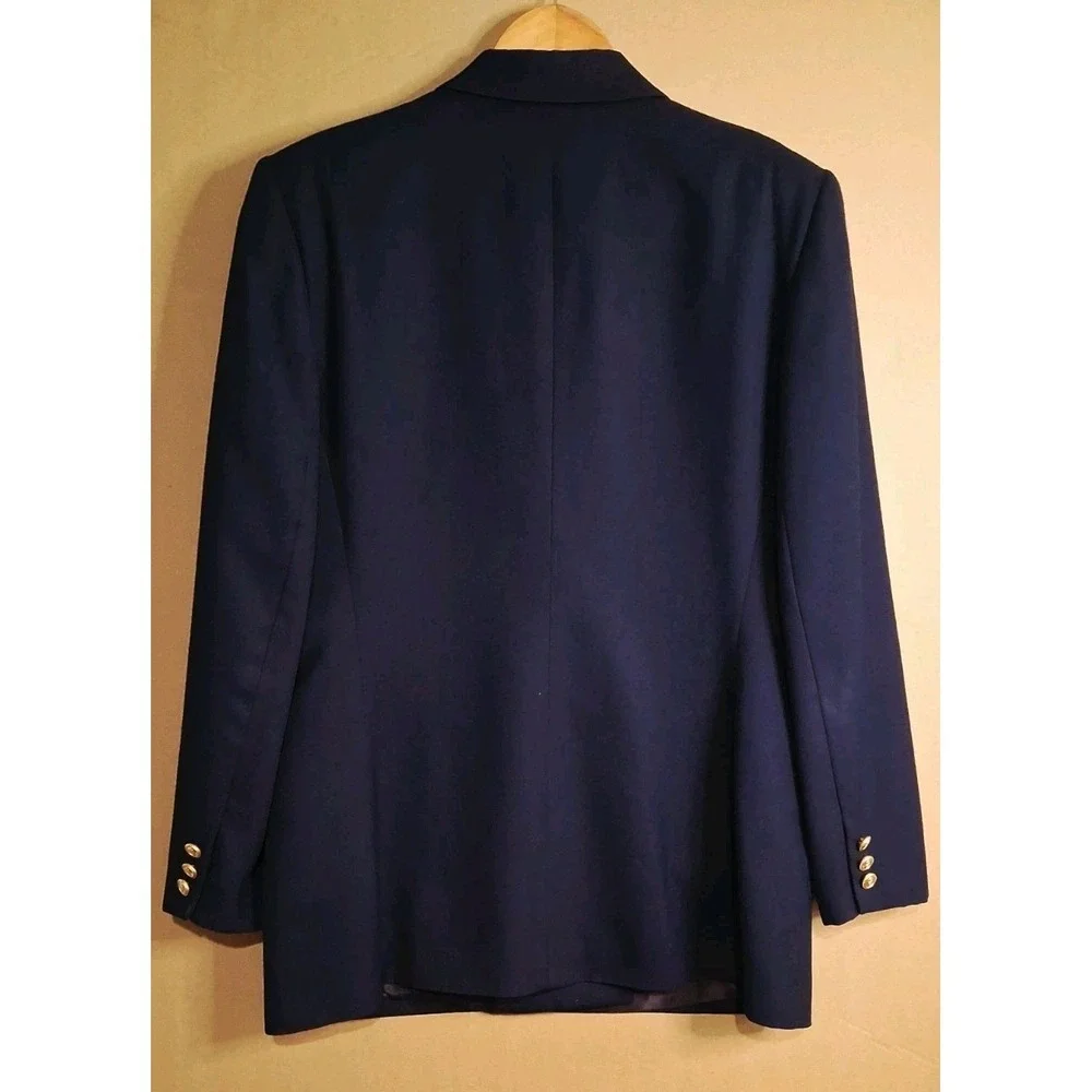 Talbots Navy Blue Double Breasted Blazer Jacket Gold Button Wool 16 Vtg Preppy